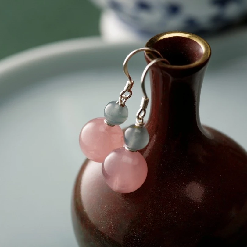 【意婵】樱桃|精品天然粉水晶耳饰翡翠银s925配件900251