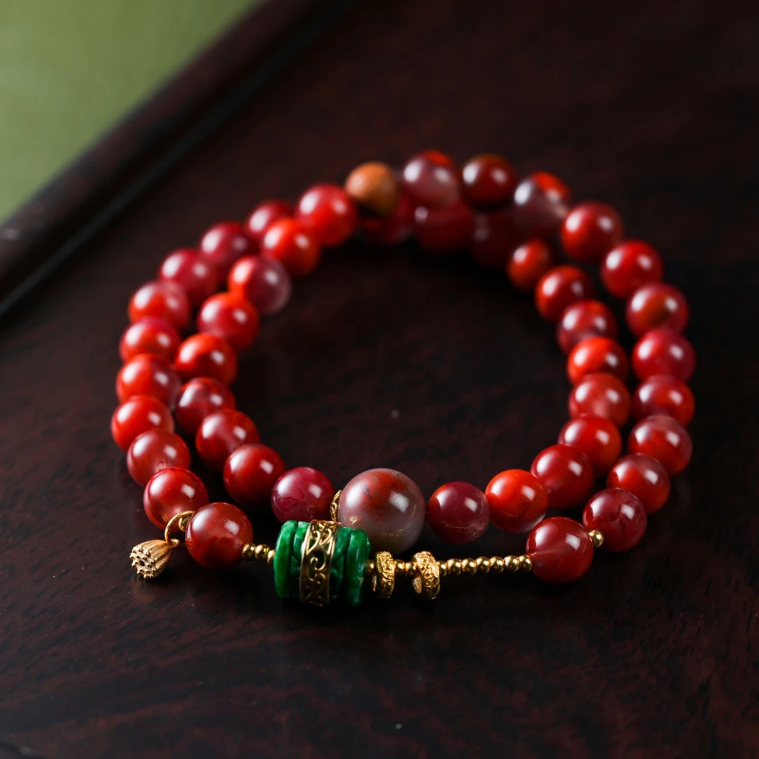 【意婵】琅轩紫I天然高品紫肉底火焰红南红18k金翡翠-900182