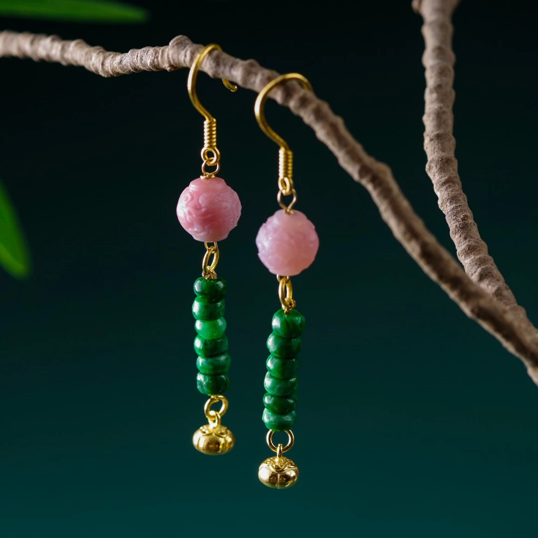 【意婵】桃花落|精品天然翡翠耳饰18k金盐源配件-908242