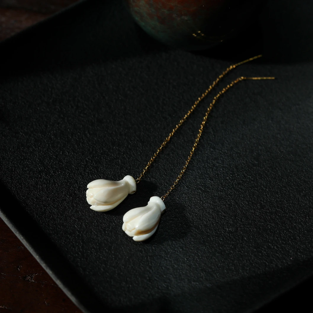 【意婵】如风|精品天然猛犸牙玉兰花耳线-907560