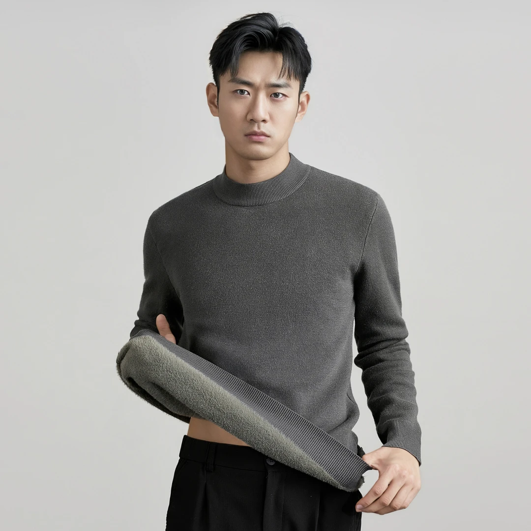 【不起球一体绒】毛衣男士秋冬加绒加厚针织衫打底衫高领毛衣秋冬季