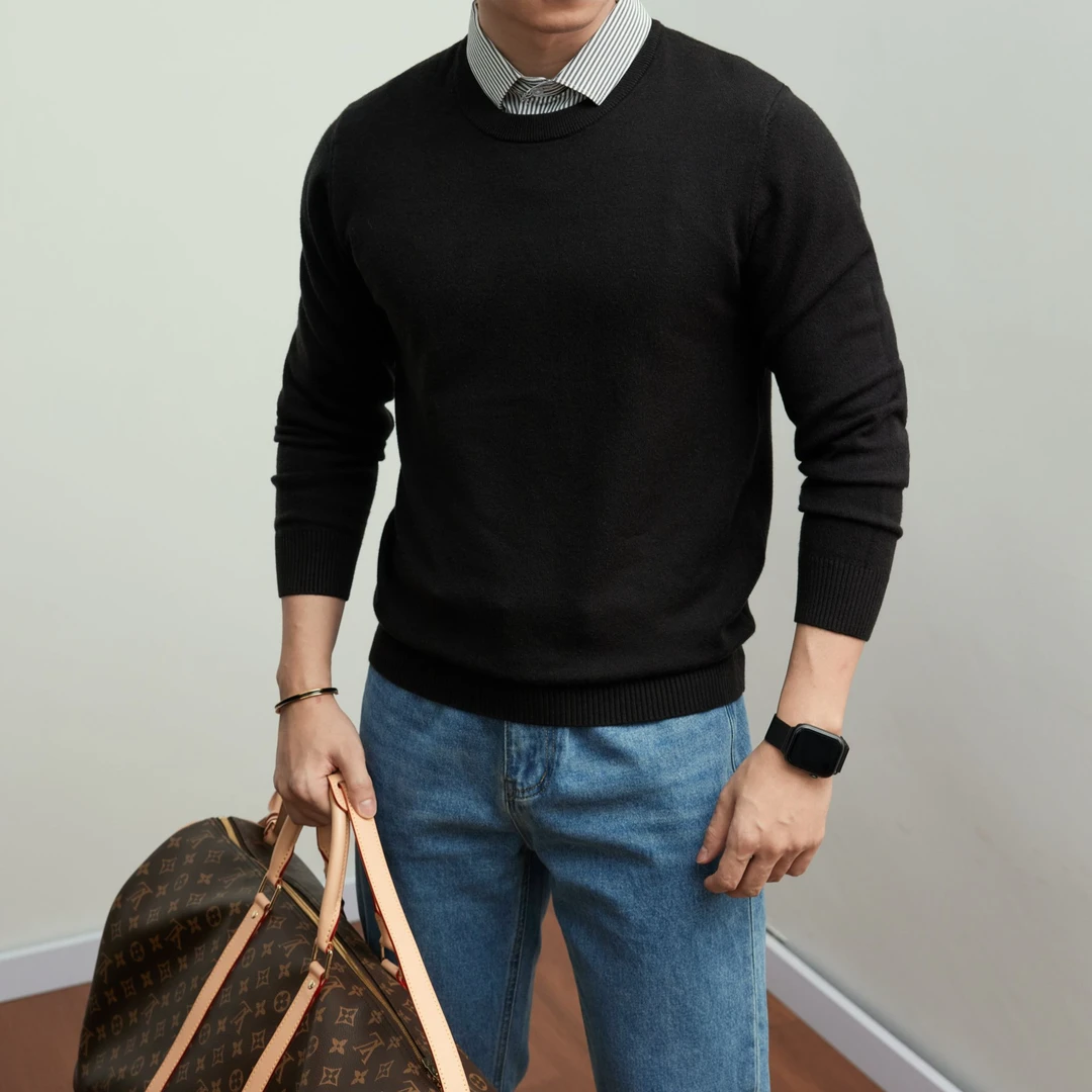 抗起球轻商务男士针织衫假两件毛衣秋冬季衬衫领保暖内搭打底线衣