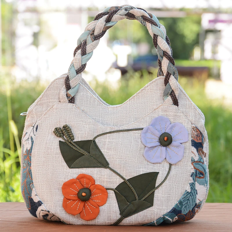 南潇湘手拎包女简约轻便手提包原创设计手工制作民族风高雅气质包