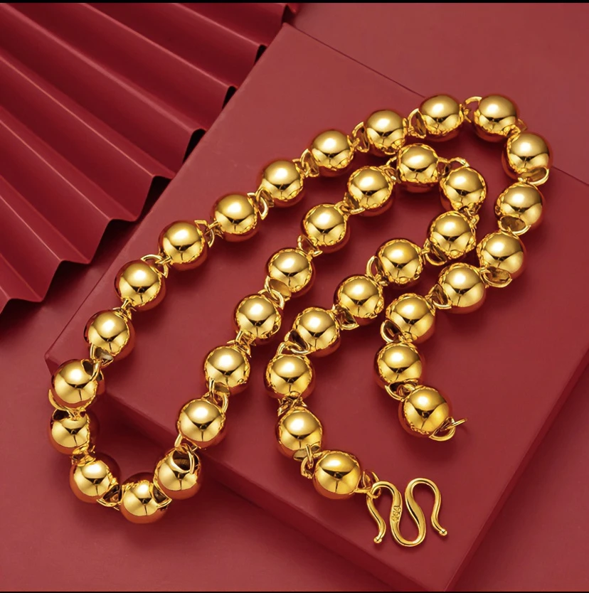 合金项链  圆珠项链光珠光面（不掉色）亮光气质时尚潮流金色亮面