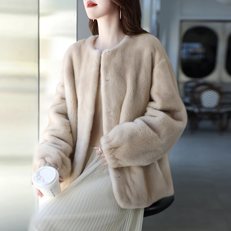 帕斯条貂皮大衣圆领整貂皮草女年轻款水貂2024新紫标天鹅绒