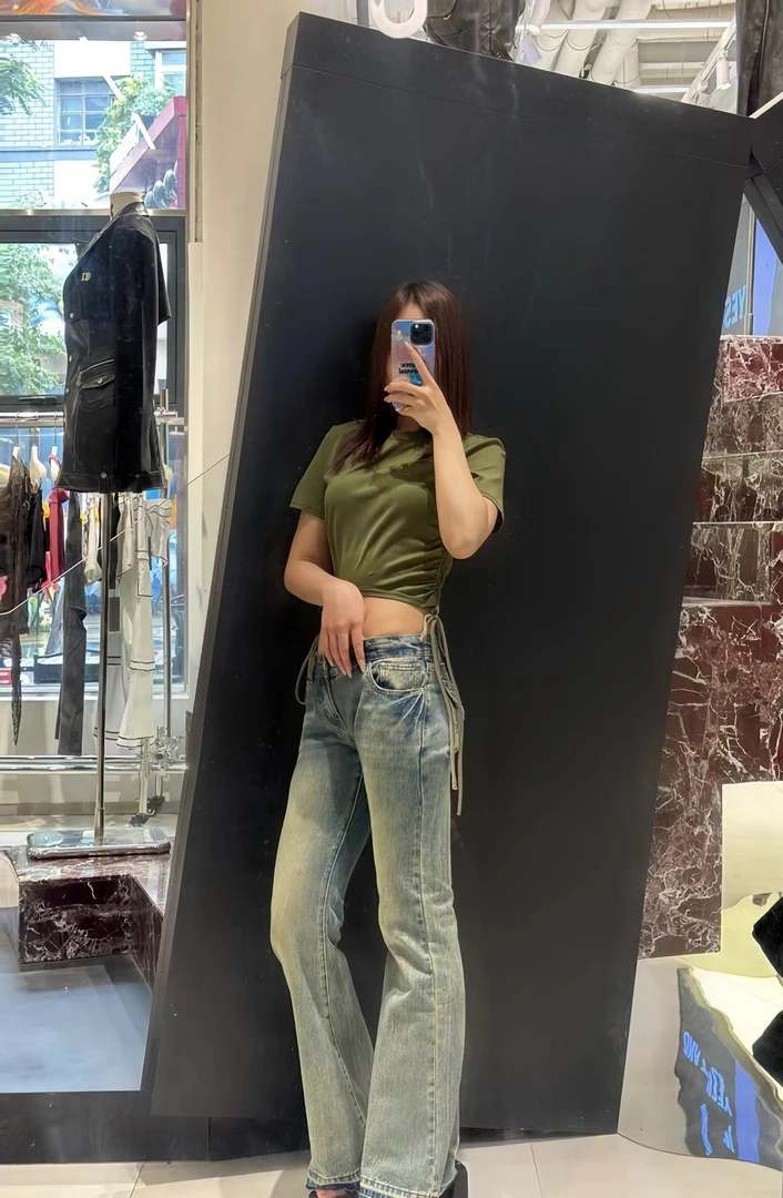 GLUEE WE 微喇显瘦美式复古长裤实拍
