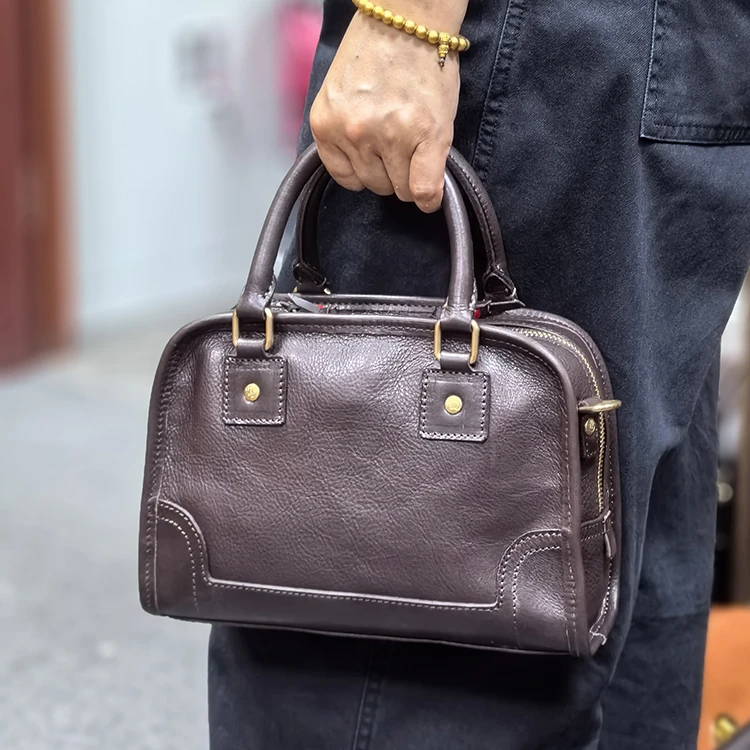 转山复古头层植鞣牛皮包百搭单肩斜挎包保女士时尚方包女士真皮包