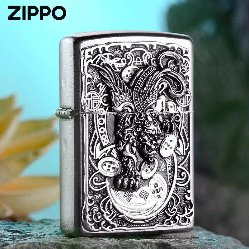 Zippo 貔貅正版打火机 贴章防风煤油个性火机送男友DY9802TZ