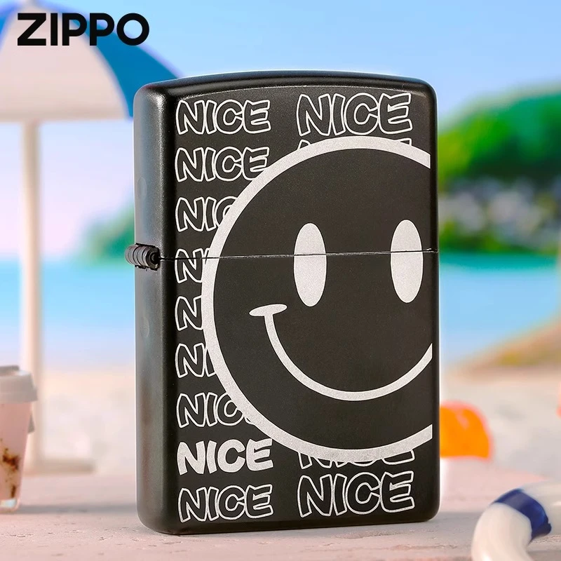 Zippo正版打火机 奶思派对笑脸官方正版防风煤油黑耀冰DY9802LQ