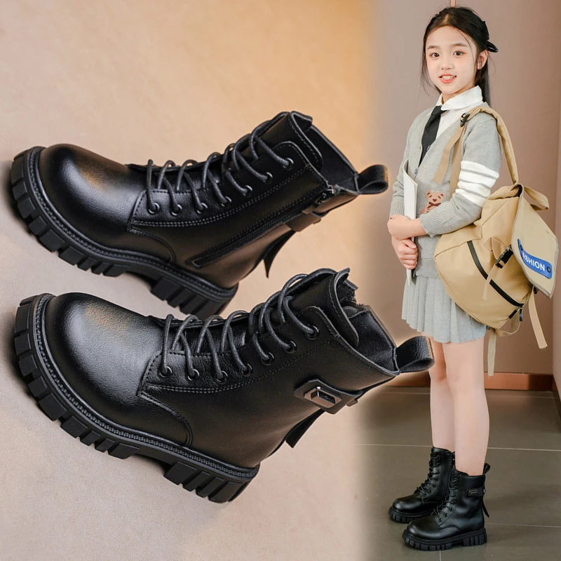 27--37码儿童马丁靴女童靴子秋冬季新款小女孩单靴英伦风学生短靴