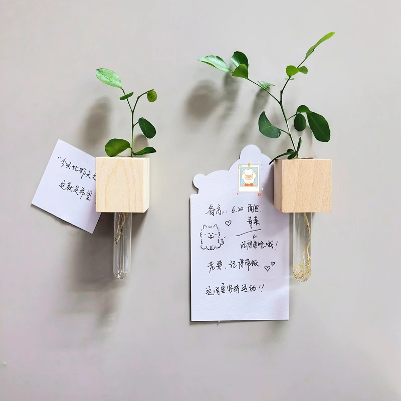 实木创意冰箱贴磁铁磁吸装饰日式冰箱磁性贴玻璃花瓶