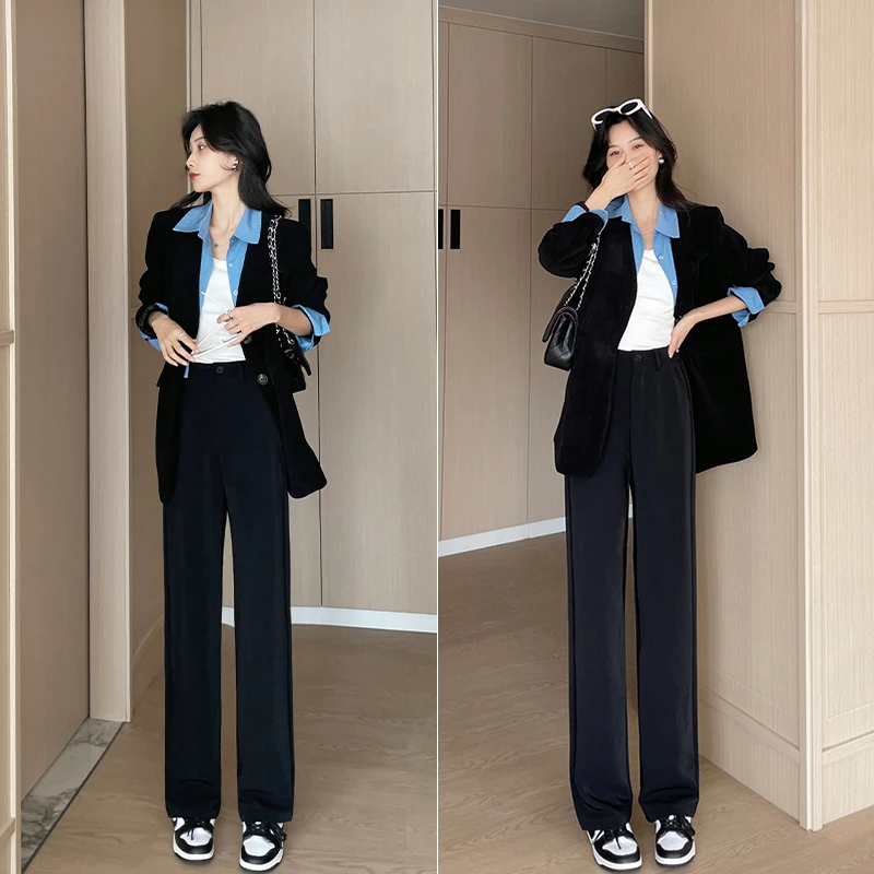 主曼丨高档西装裤春秋显瘦裤子窄版直筒阔腿裤黑色女裤K290时尚