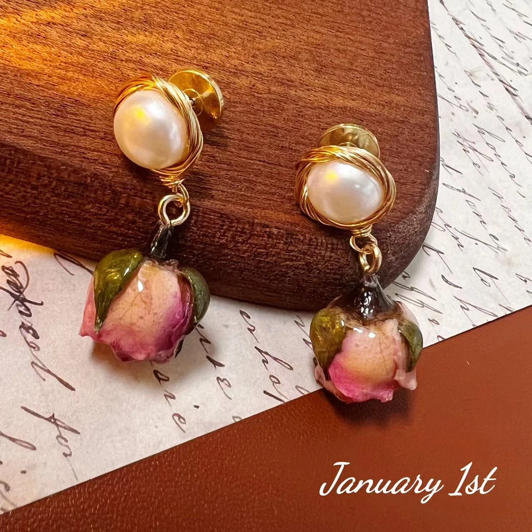 铜合金耳饰 【SP】ED3715 国【洱海式浪漫】☆法式手工干花耳饰