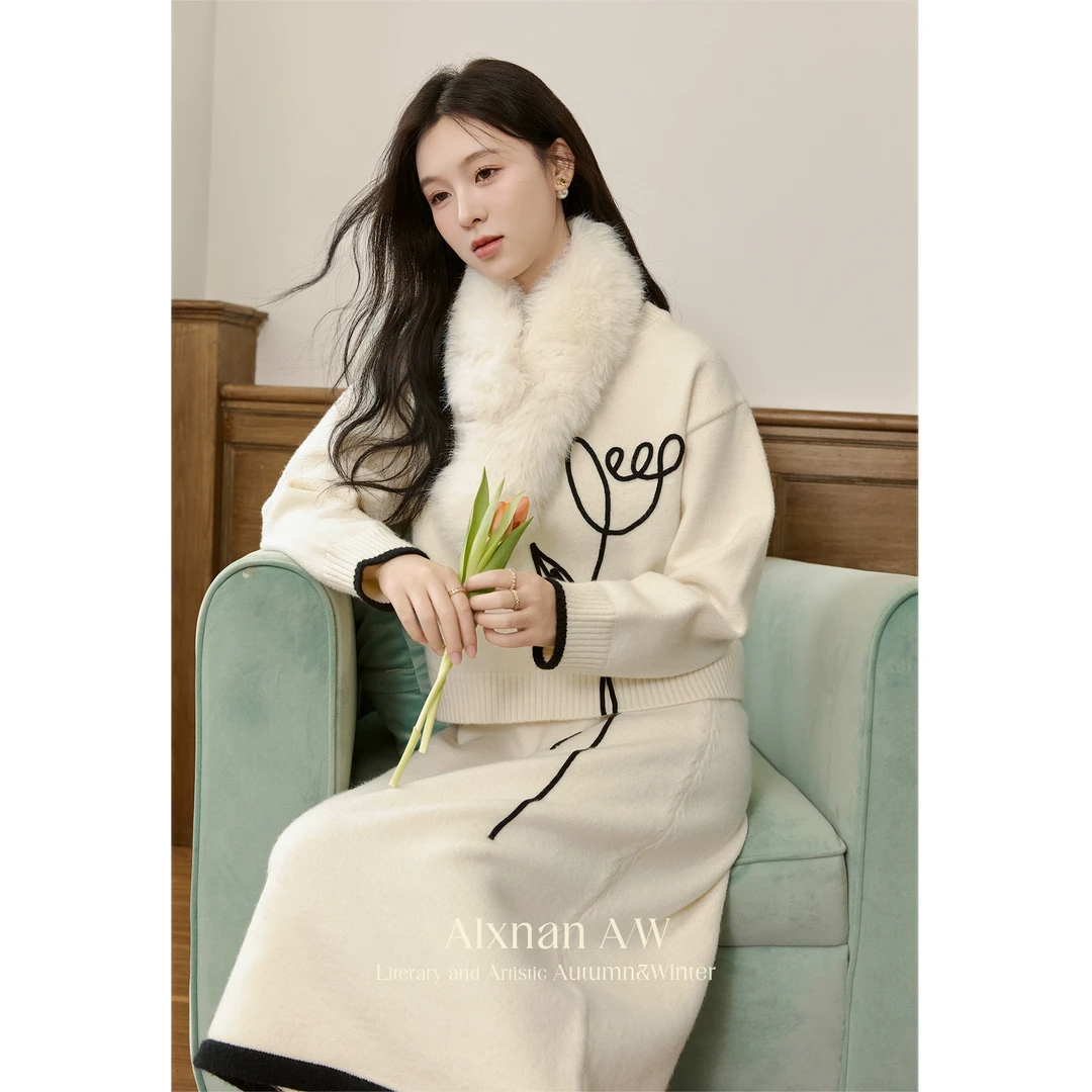 鹿向南「618宠粉」气质时尚套装2024秋冬毛衣半身裙两件套L50912