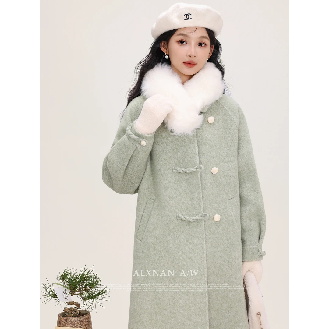 Q鹿向南《抹茶奶糖》温柔风双面呢大衣女秋季通勤毛呢外套LXN31902