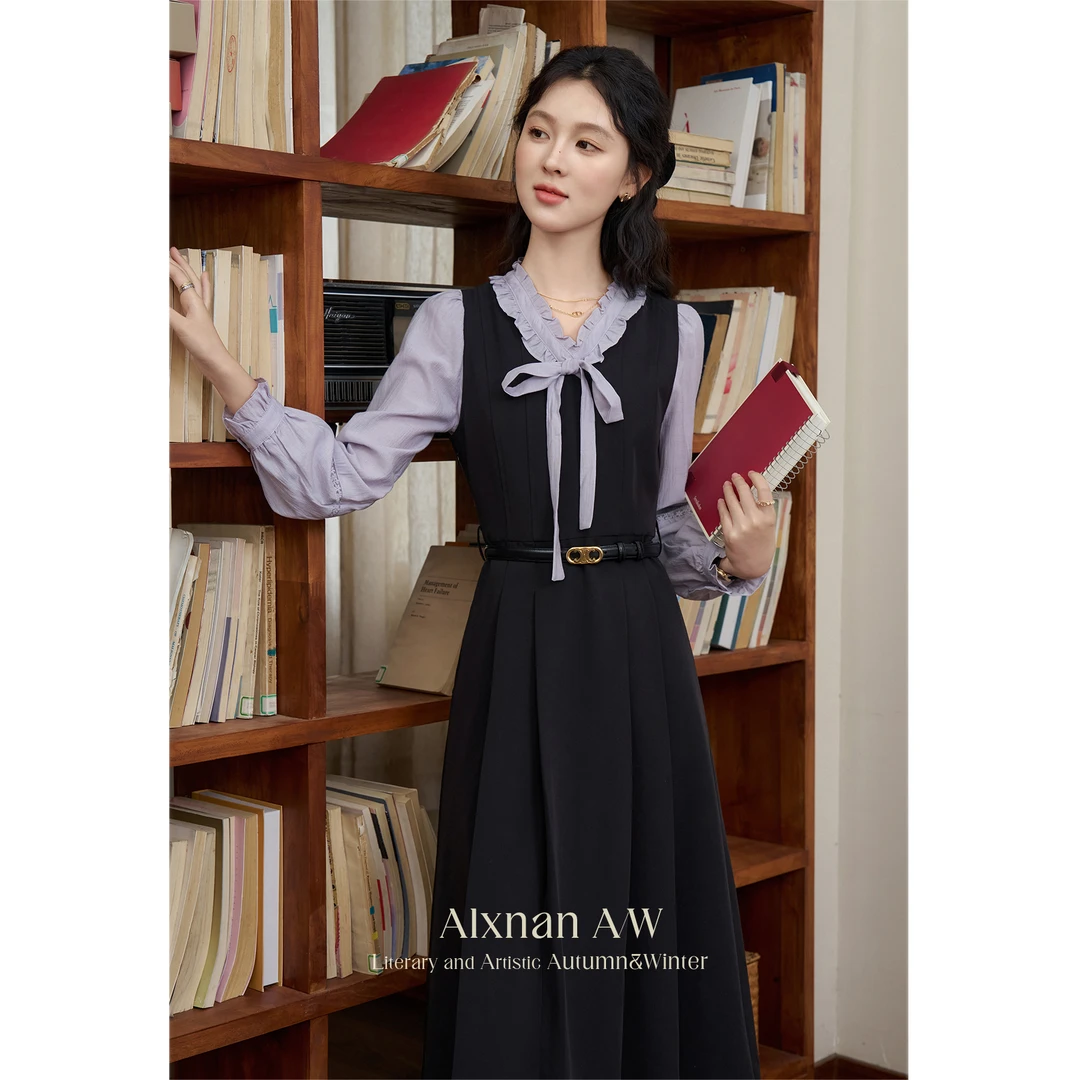 Q鹿向南「莫奈印象」法式衬衫女上衣紫色通勤气质小衫L39909