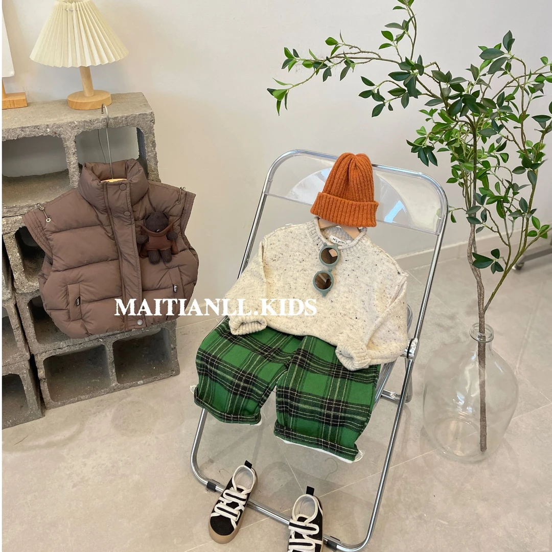 2024秋冬新款儿童毛衣男女童针织卷边领宝宝彩点反织毛衣套头上衣