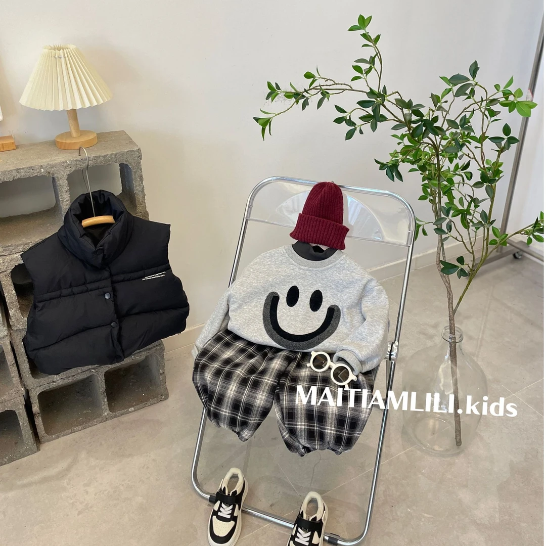 儿童加绒卫衣冬季新款男女童卡通圆领一体绒上衣宝宝加厚韩版卫衣