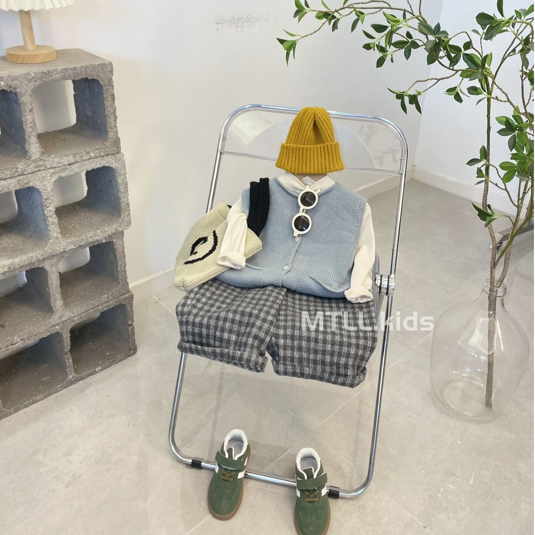 2025秋季新款韩版男童薄呢料百搭格子直筒宽松休闲长裤儿童裤潮