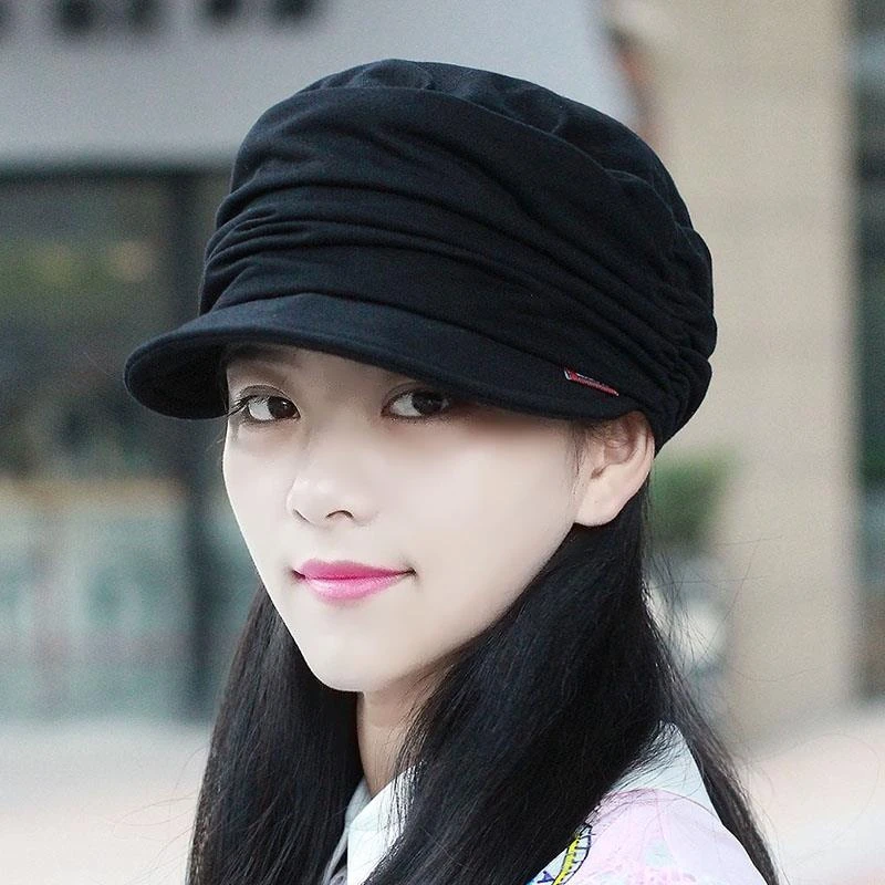 帽子女韩潮秋冬季显脸小平顶帽妈妈帽鸭舌帽大头围贝雷帽时尚布帽