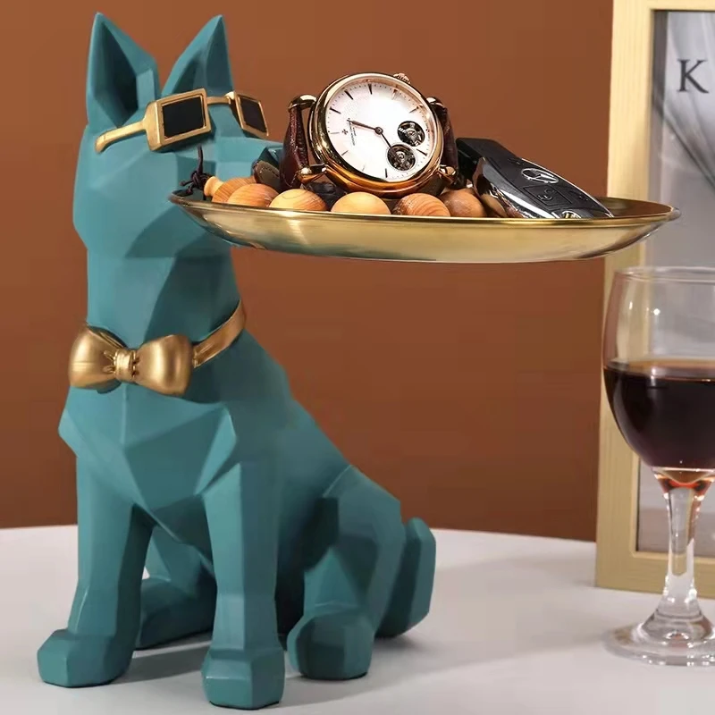 创意卧室床头狗狗网红置物摆件雕塑工艺品玄关钥匙高档托盘轻奢