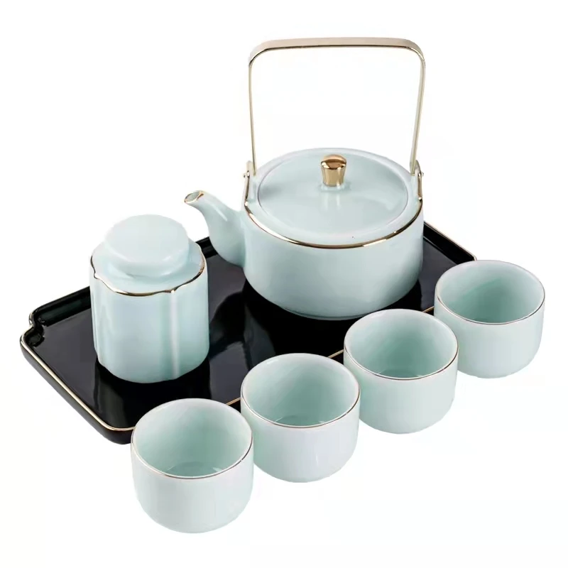 轻奢客厅家用陶瓷水具旅行便携哥窑水具羊脂玉水具