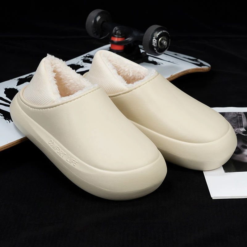 防水棉拖鞋女秋冬季包跟可外穿男保暖室内情侣家居用厚底月子棉鞋