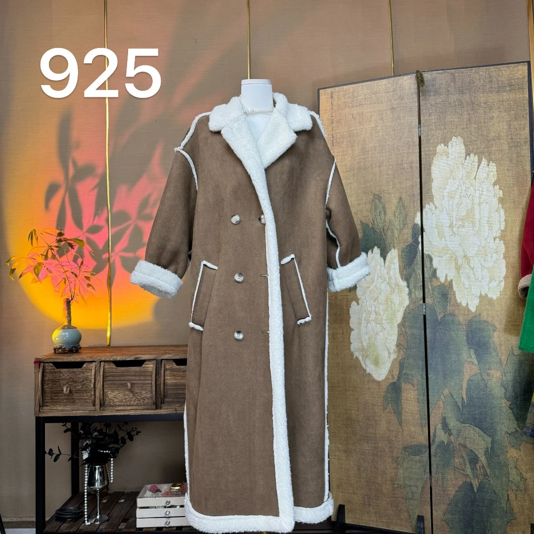 925咖色加绒加厚大衣外套