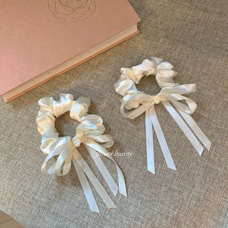 仙女缎面飘带丝光奶油蝴蝶结法式复古风大肠发圈唯美宫廷油画少女