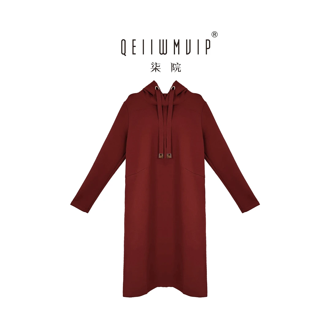 QEIIWMVIP/柒院【断码捡漏】冬季百搭轻奢连帽气质减龄连衣裙9212
