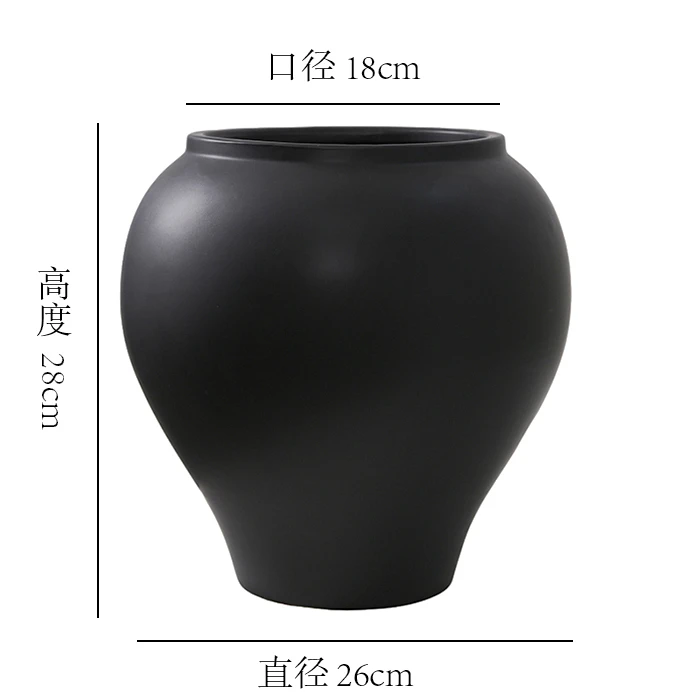 【梭形】哑光黑现代简约陶瓷花盆摆件客厅插花玄关装饰花器