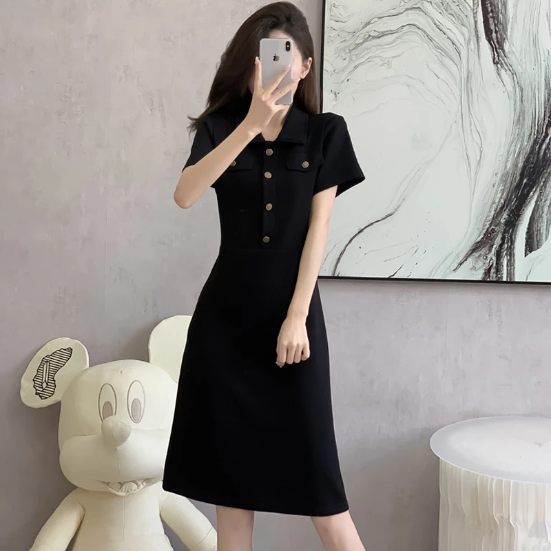 【艾墨儿】2024夏季新款POLO领简约大方显瘦遮肚大码连衣裙#860