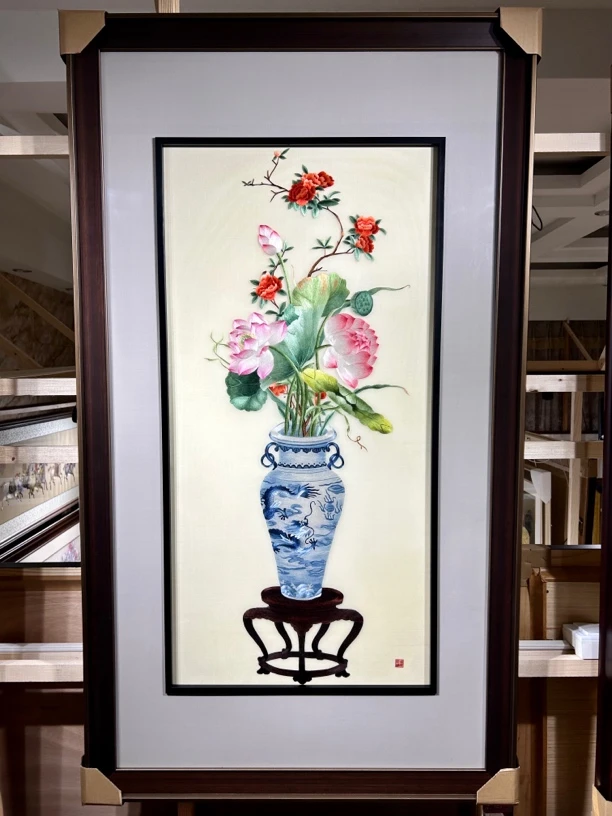 纯手工苏绣富贵平安画芯50/100外框80/140成品走廊玄关办公室绣画