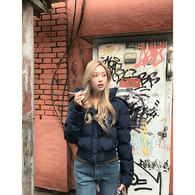 MARIE.COCO洋气美式甜辣毛领连帽棉服女冬季加厚保暖棉衣外套上衣