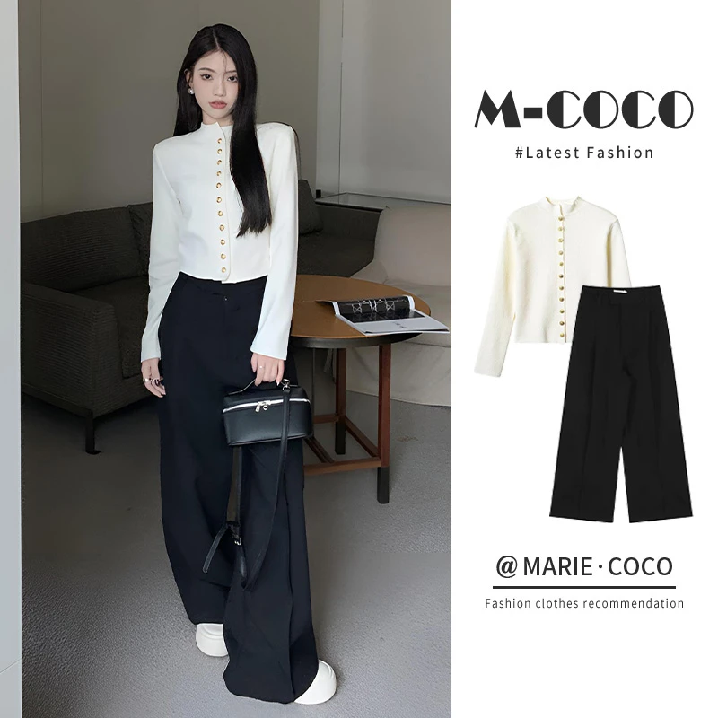MARIE.COCO赫本风高级感气质长袖针织开衫上衣休闲西装阔腿裤女装
