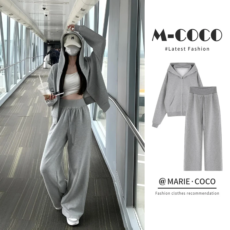 MARIE.COCO时尚潮流穿搭早秋长袖开衫运动卫衣宽松阔腿裤两件套女