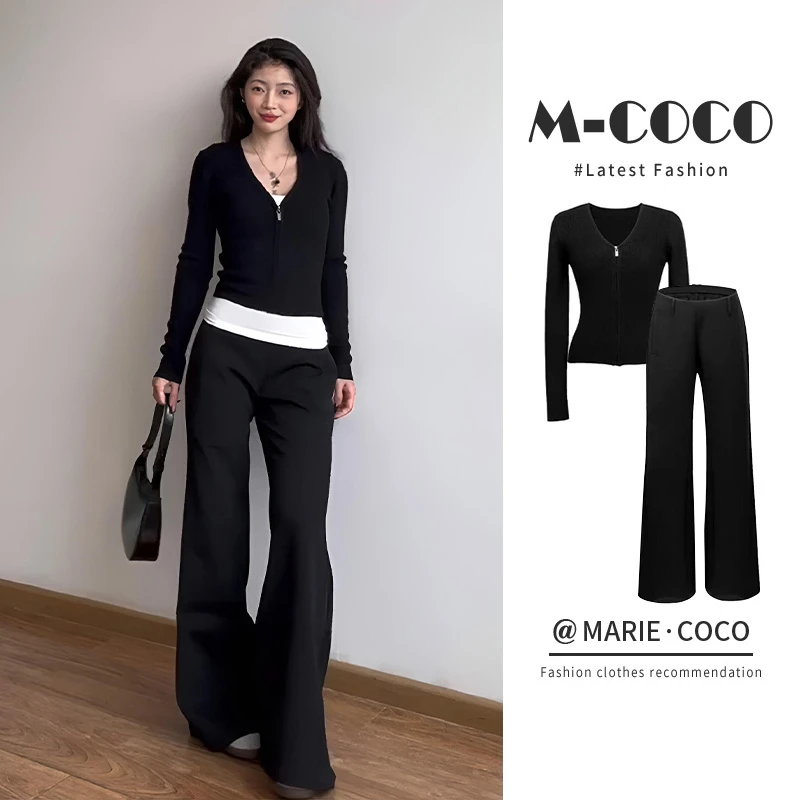 MARIE.COCO法式茶歇短款针织外套吊带上衣穿搭小个子裤子三件套秋