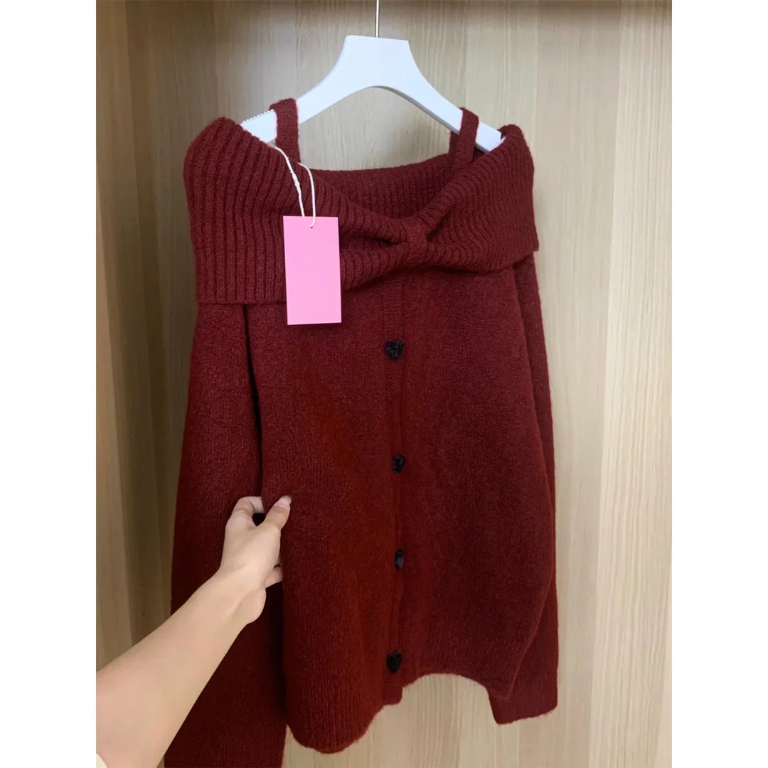 MARIE.COCO复古设计感一字领针织衫2025气质氛围感毛衣百搭打底衫