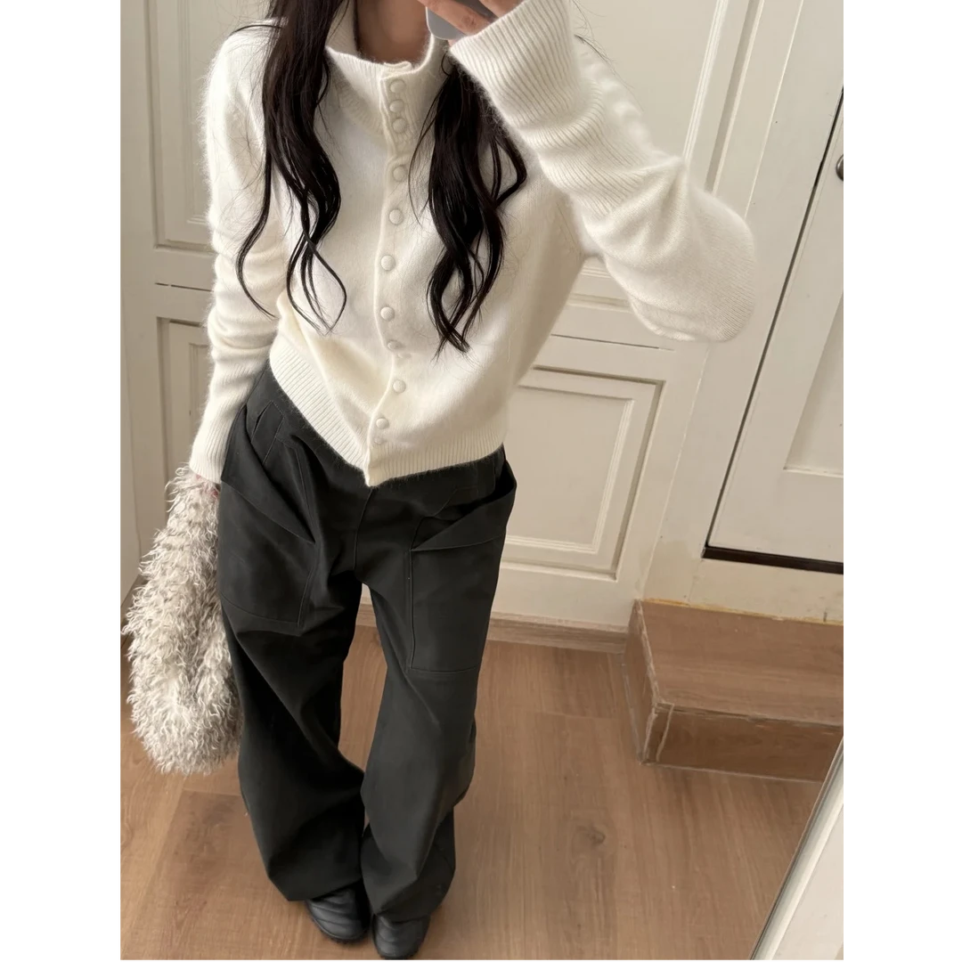 一整套ootd穿搭慵懒风针织开衫上衣显瘦百搭阔腿裤套装女