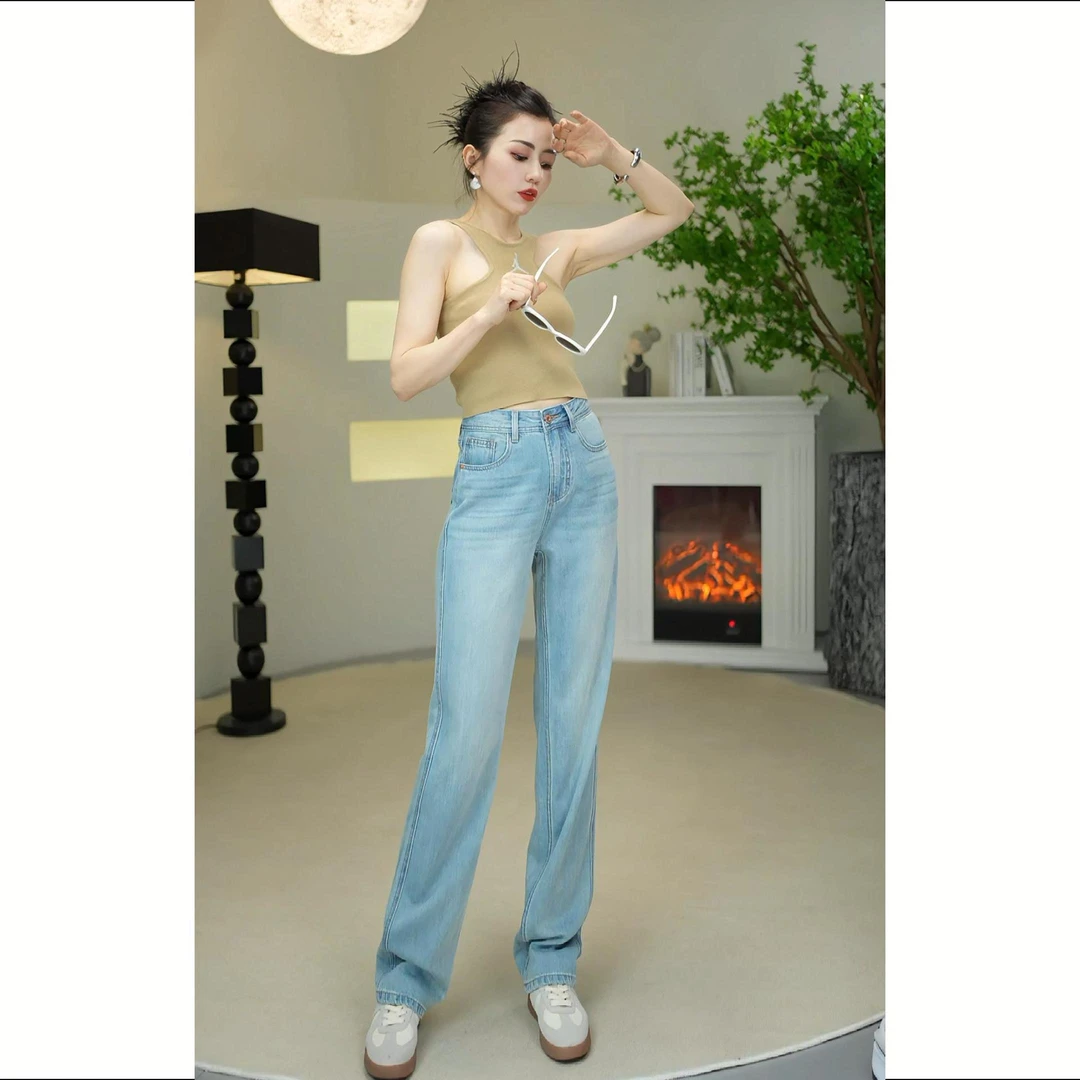 【荷风】天丝凉感轻薄牛仔裤显瘦高腰夏季复古薄款宽松时尚微胖