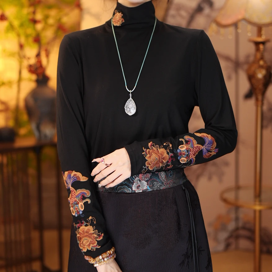 [蝶花]新中式高定刺绣蝶花打底衫XZS19113