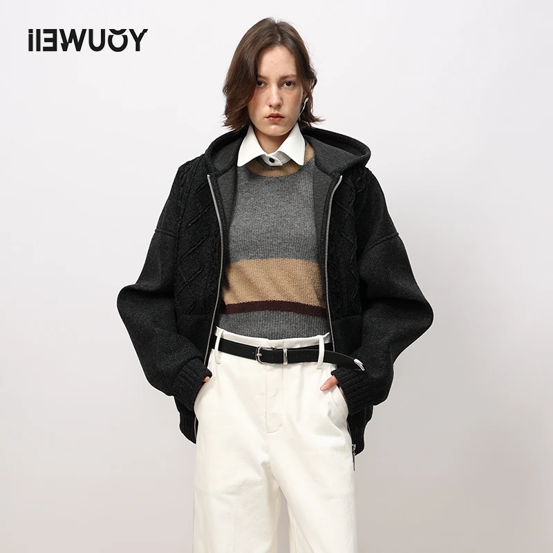 有尾YOUWEI保暖休闲绵羊毛拼色复古圆领毛衫Y2123404毛衣 毛针织