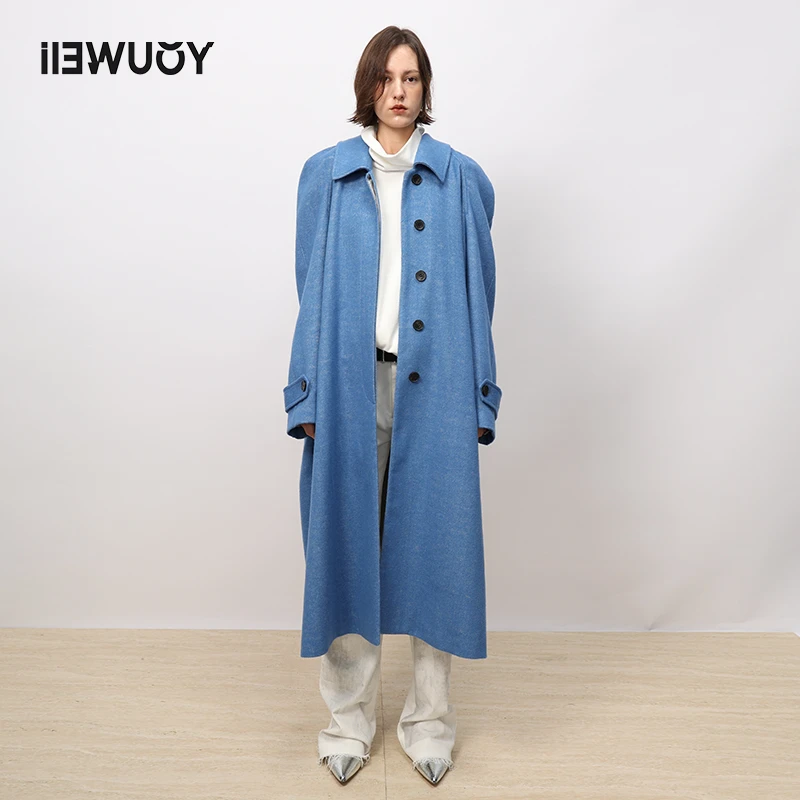 有尾YOUWEI春夏秋冬翻领时尚气质绵羊毛人字纹解构大衣Y3923412