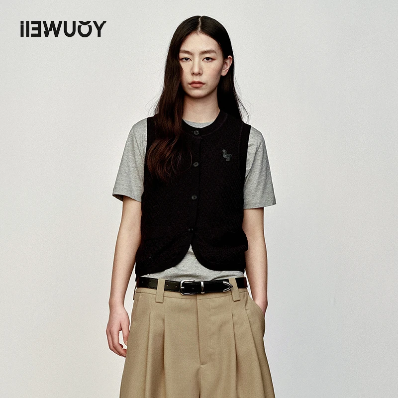 有尾YOUWEI休闲无袖设计感针织马甲美拉德复古含羊毛设计Y3623302