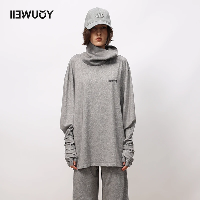 有尾YOUWEI小众休闲运动设计感灰色手套瑜伽高领套头衫Y1223407