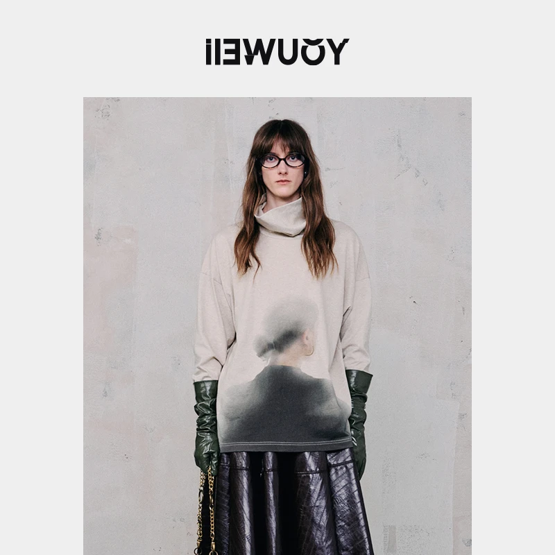 有尾YOUWEI背影主题印花高领打底衫 Y1224423长袖时尚休闲宽松