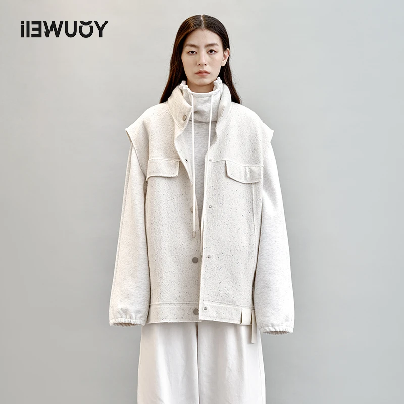 有尾YOUWEI秋冬纯色时尚休闲立领老钱风强缩绵羊毛马甲Y3623309