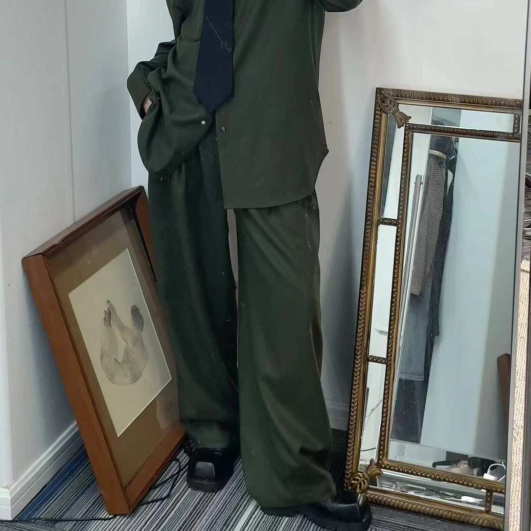 YOUWEI绵羊毛夏季绿色蛋型气质春季纯色长裤DT5424106直筒时尚