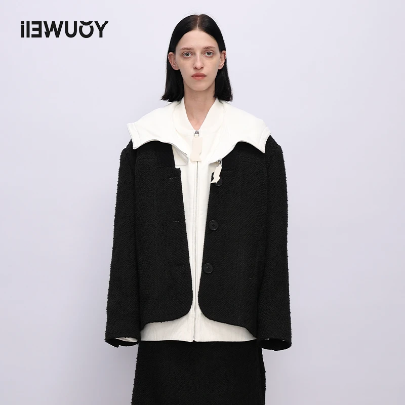 有尾YOUWEI短款翻领西服外套人字呢横机领西装Y1922418高智淡人