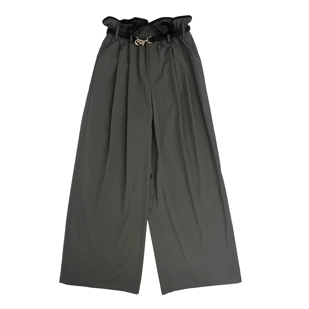 YOUWEI 绵羊毛隐格花苞腰长裤 Y5424343显瘦气质高腰直筒时尚休闲